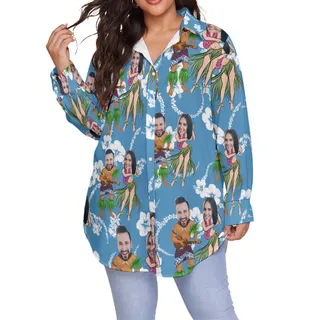 Funny Couple Custom Face Hawaiian Plus Size Shirt
