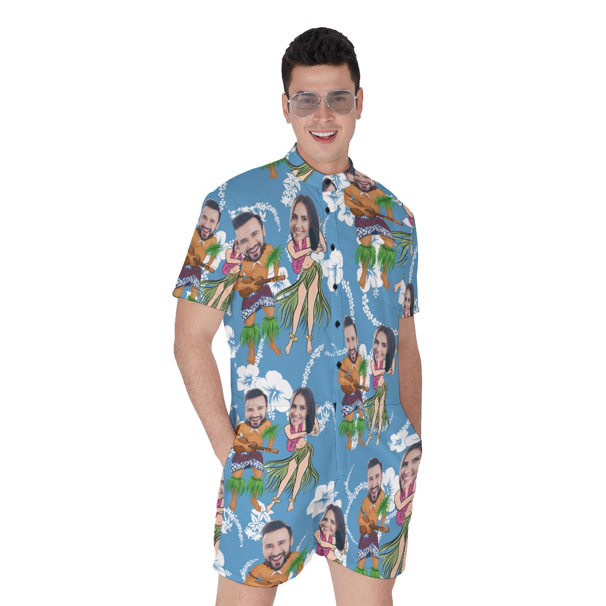 Funny Couple Custom Face Hawaiian Romper For Men - variant image 1