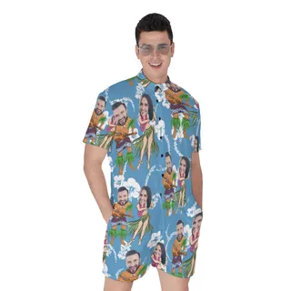 Funny Couple Custom Face Hawaiian Romper For Men