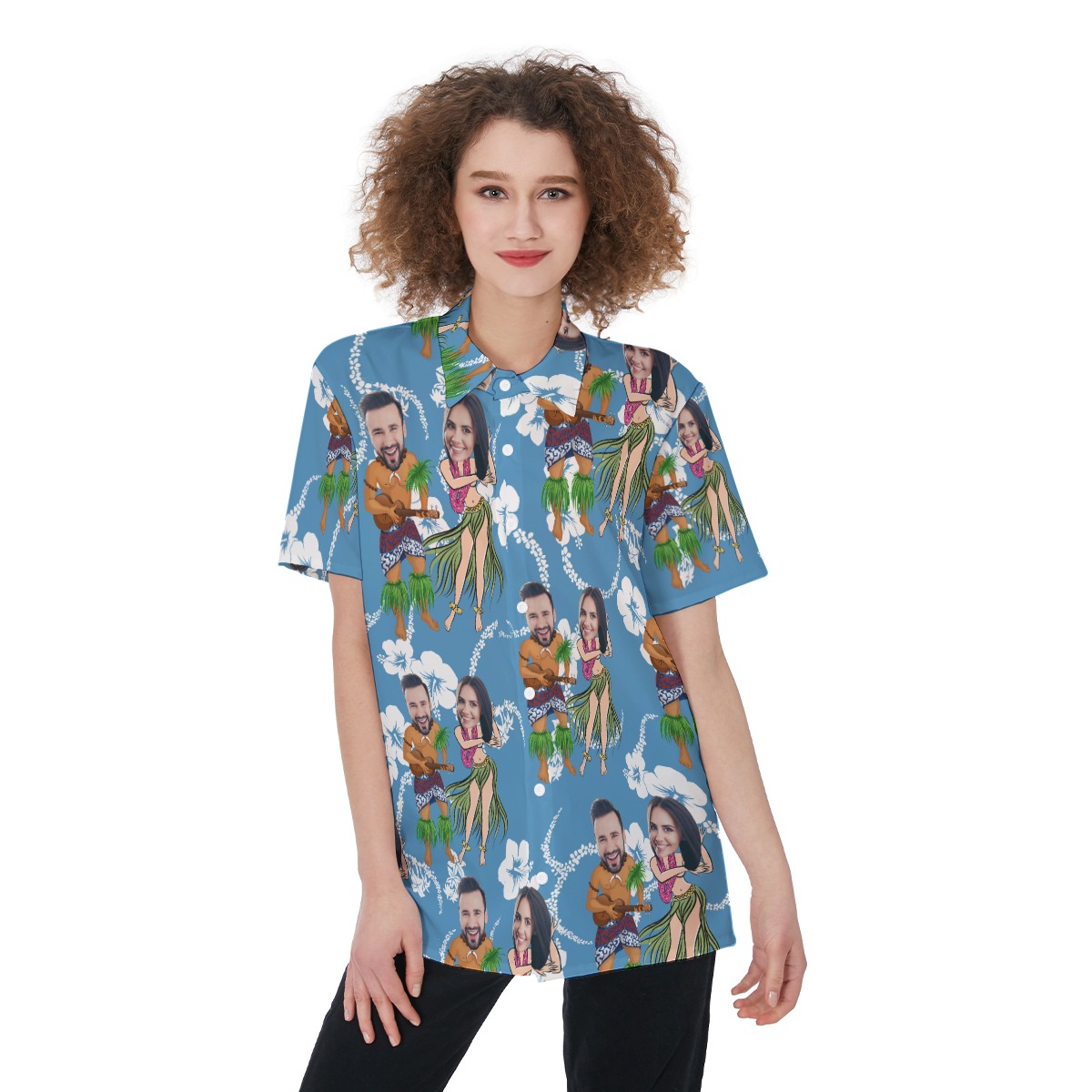 Cute Couple Custom Face Hawaiian Shirt For Women - variant image 1