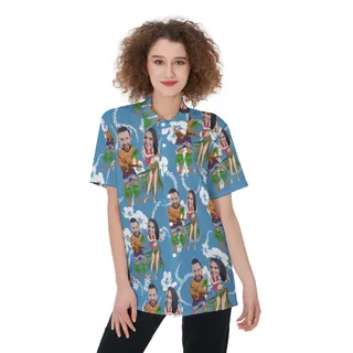 Cute Couple Custom Face Hawaiian Shirt For Women