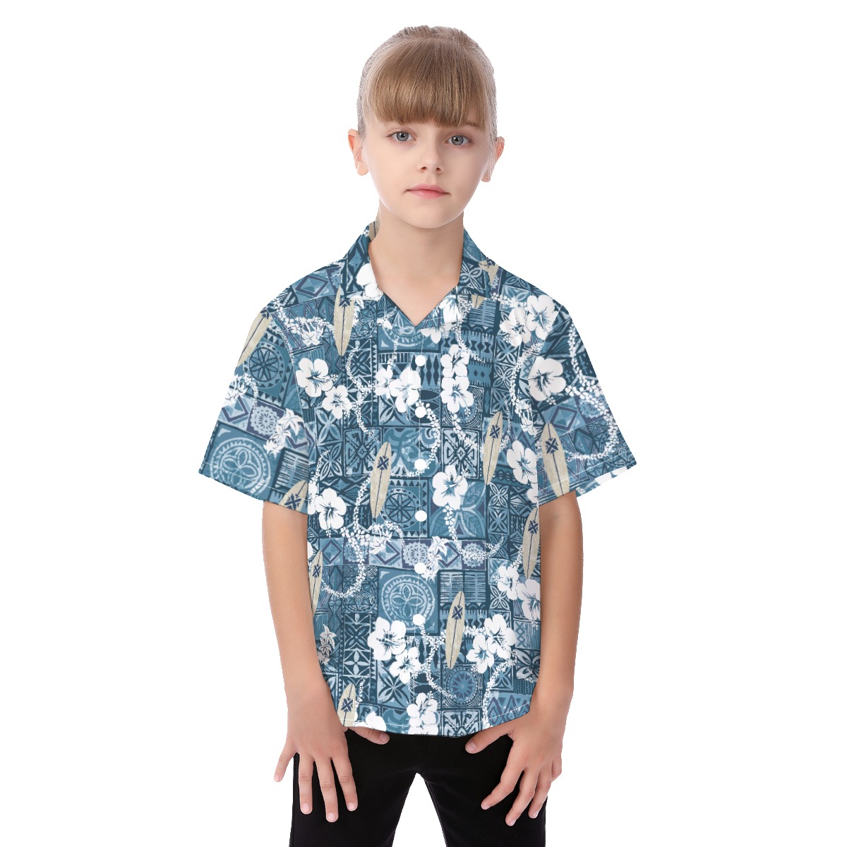 Cute Floral Surfing Board Vintage Hawaiian Shirt For Kids - variant image 1
