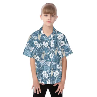 Cute Floral Surfing Board Vintage Hawaiian Shirt For Kids
