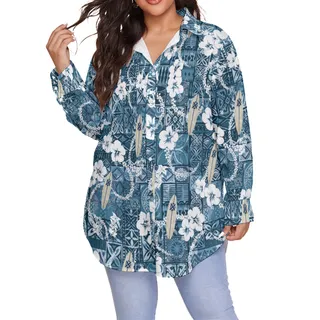 Floral Surfing Board Vintage Plus Size Hawaiian Shirt For Women