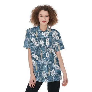 Floral Surfing Board Vintage Aloha Shirt For Women