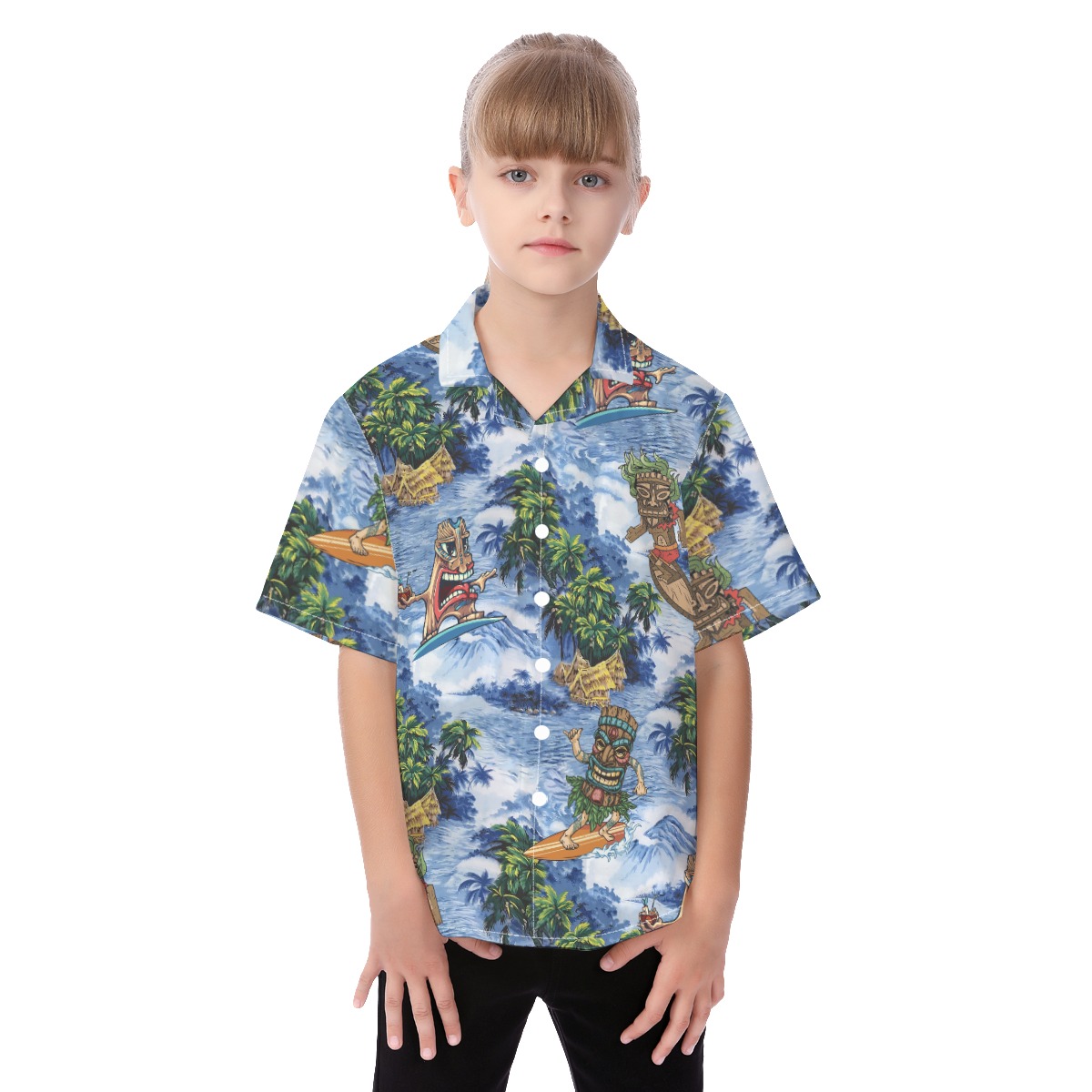 Cute Tiki Surfing Hawaiian Shirt For Kids - variant image 1