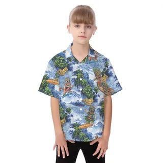 Cute Tiki Surfing Hawaiian Shirt For Kids
