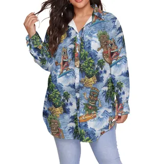 Tropical Tiki Surfing Hawaiian Plus Size Shirt For Women