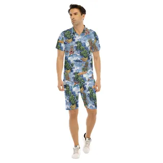 Funny Tiki Surfing Aloha Shirt And Shorts For Men