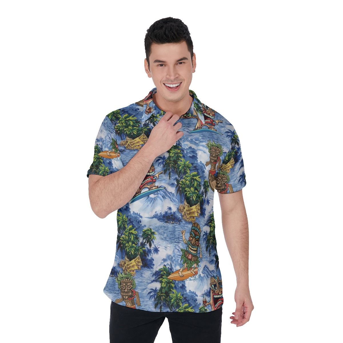 Men's Tiki Surfing Hawaiian Polo Shirt - variant image 1