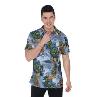 Men's Tiki Surfing Hawaiian Polo Shirt