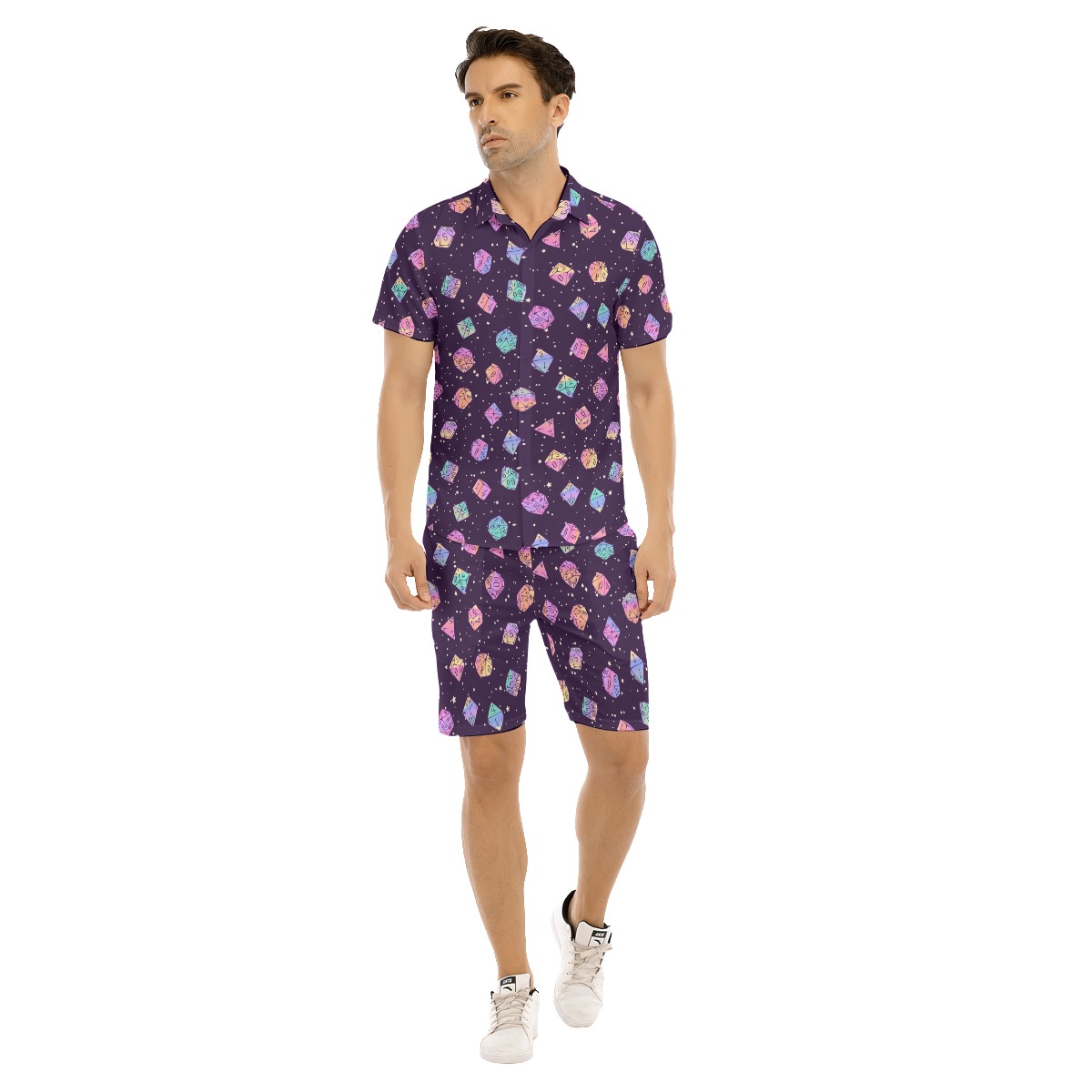 DND Dice Purple Men's Hawaiian Shirt And Shorts - variant image 1