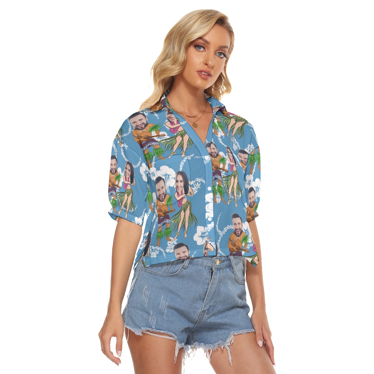 Funny Couple Custom Face Women's Crop Top Shirt