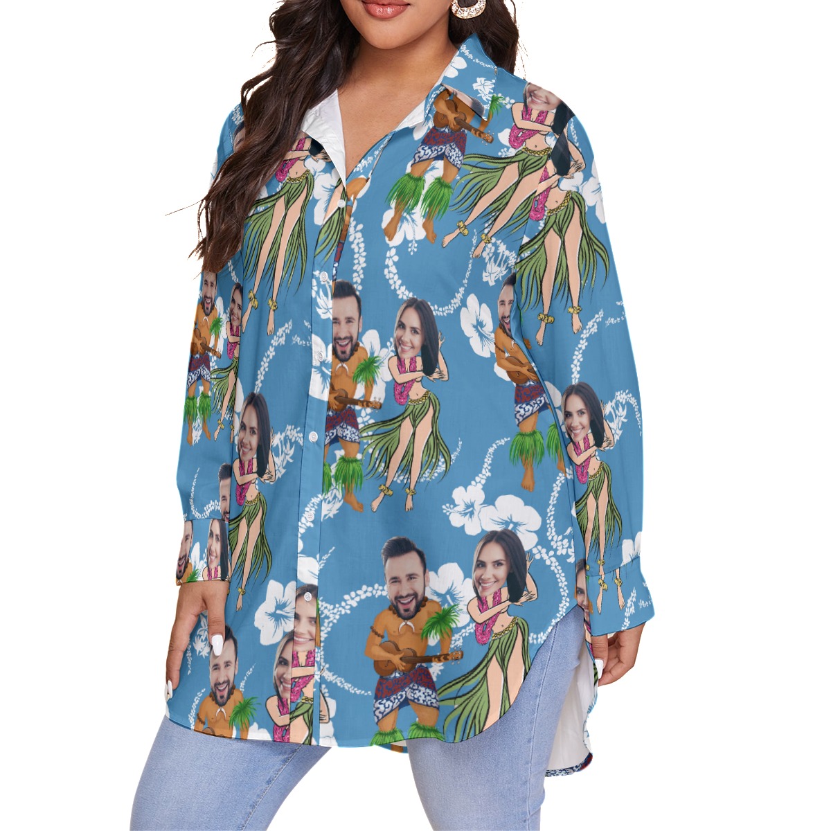 Funny Couple Custom Face Hawaiian Plus Size Shirt
