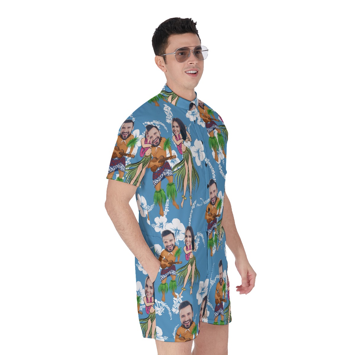 Funny Couple Custom Face Hawaiian Romper For Men