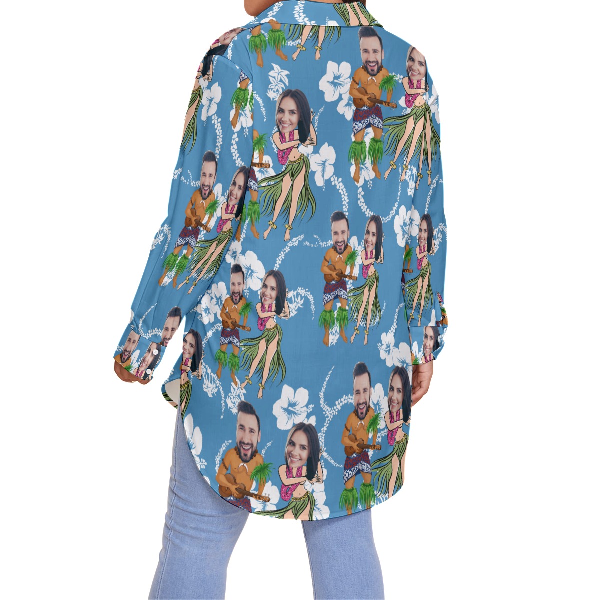 Funny Couple Custom Face Hawaiian Plus Size Shirt