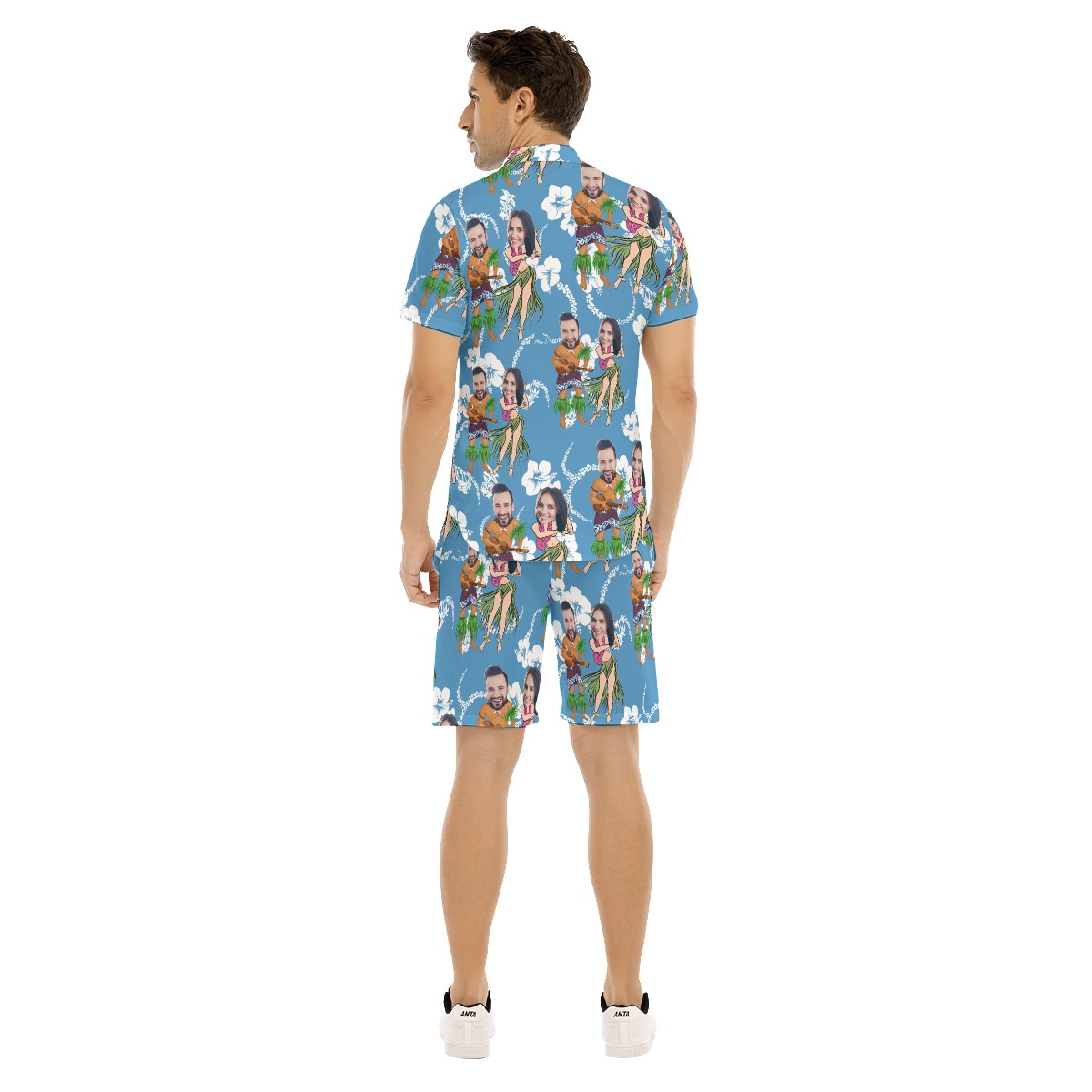 Unique Couple Custom Face Hula Hawaiian Shirt And Shorts For Men