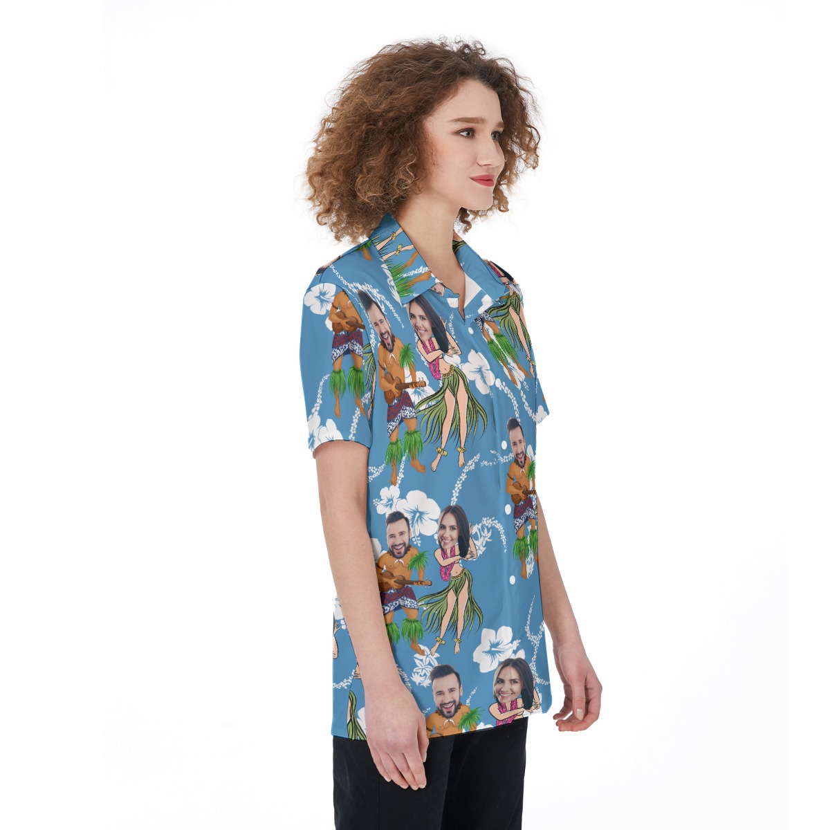 Cute Couple Custom Face Hawaiian Shirt For Women