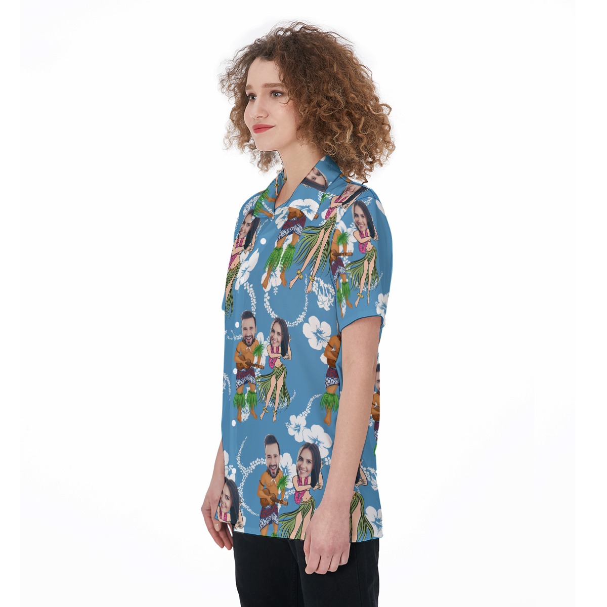 Cute Couple Custom Face Hawaiian Shirt For Women