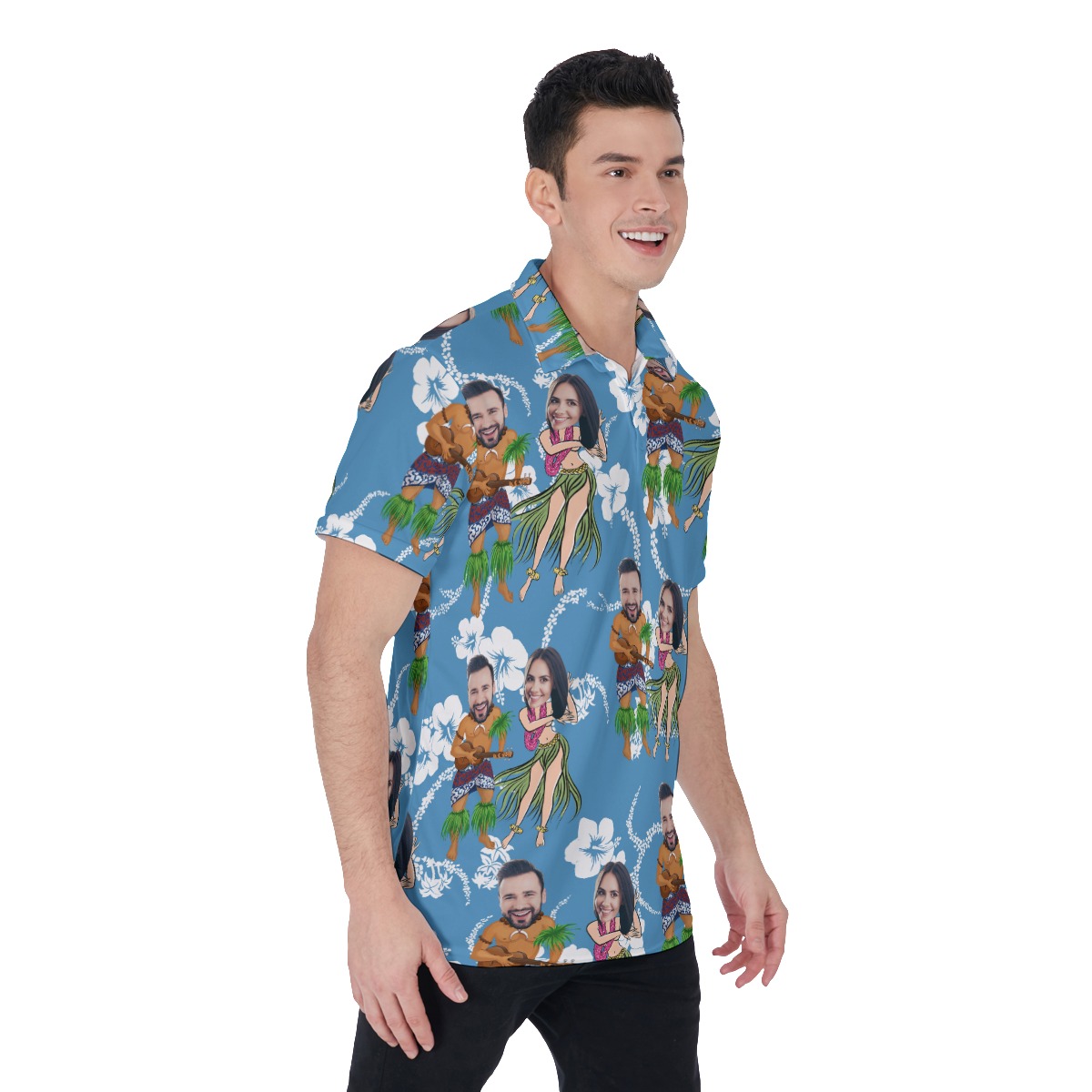 Funny Couple Custom Face Hula Hawaiian Polo Shirt