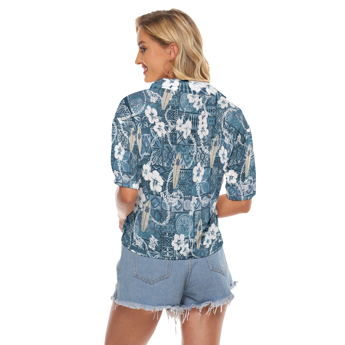 Vintage Surfing Board Hawaiian Crop Top Shirt For Women