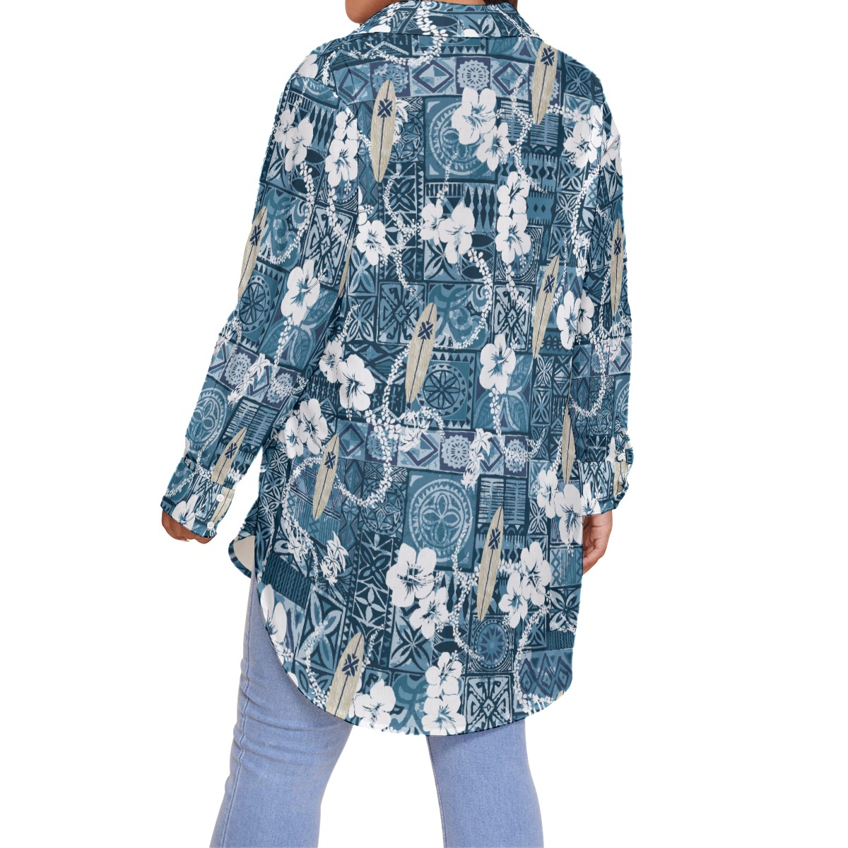 Floral Surfing Board Vintage Plus Size Hawaiian Shirt For Women