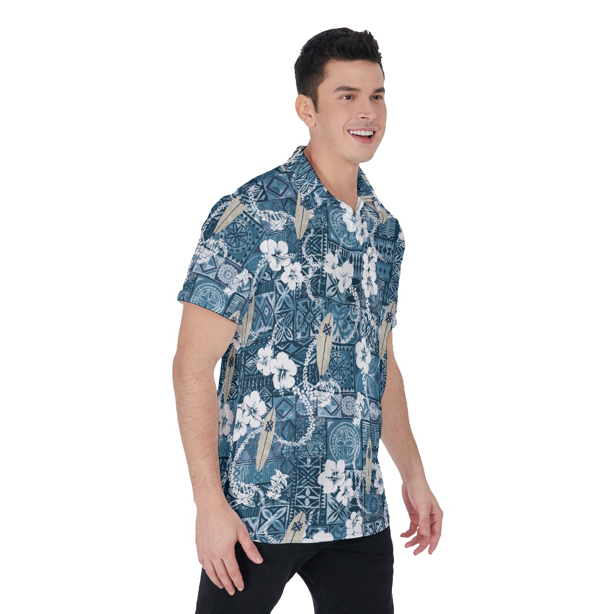 Floral Surfing Board Vintage Hawaiian Polo Shirt