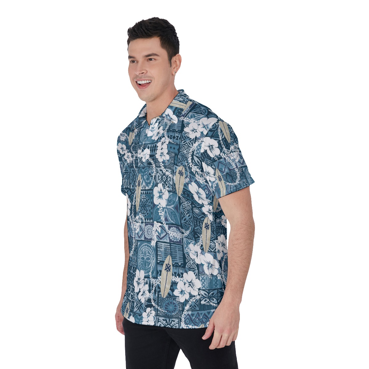 Floral Surfing Board Vintage Hawaiian Polo Shirt