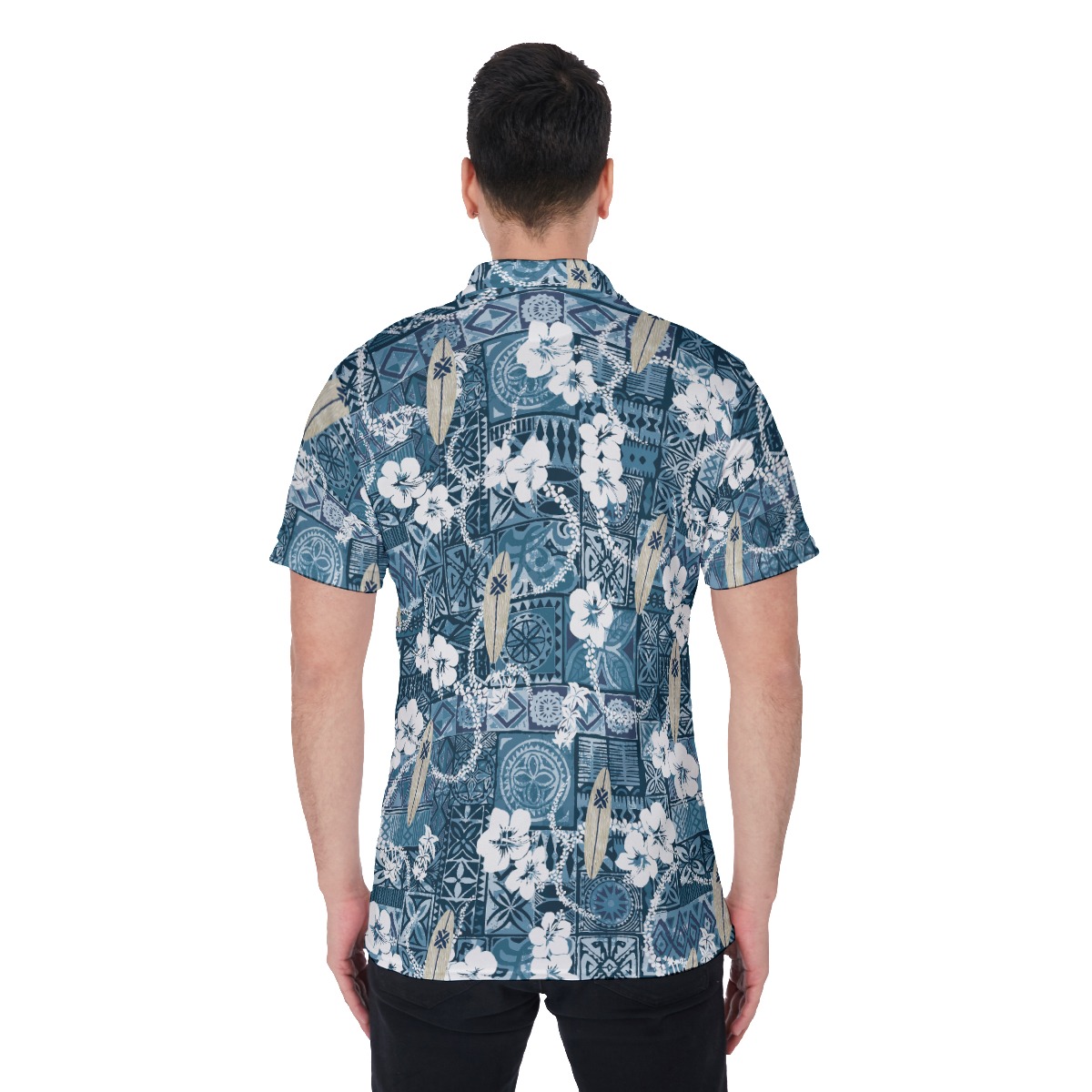 Floral Surfing Board Vintage Hawaiian Polo Shirt
