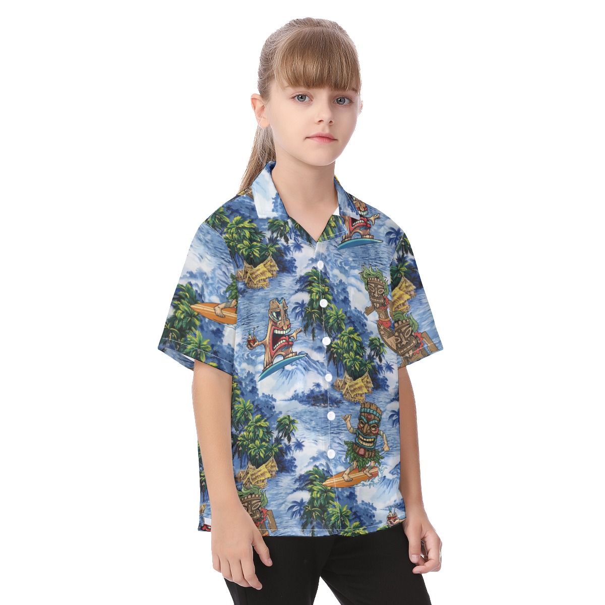 Cute Tiki Surfing Hawaiian Shirt For Kids