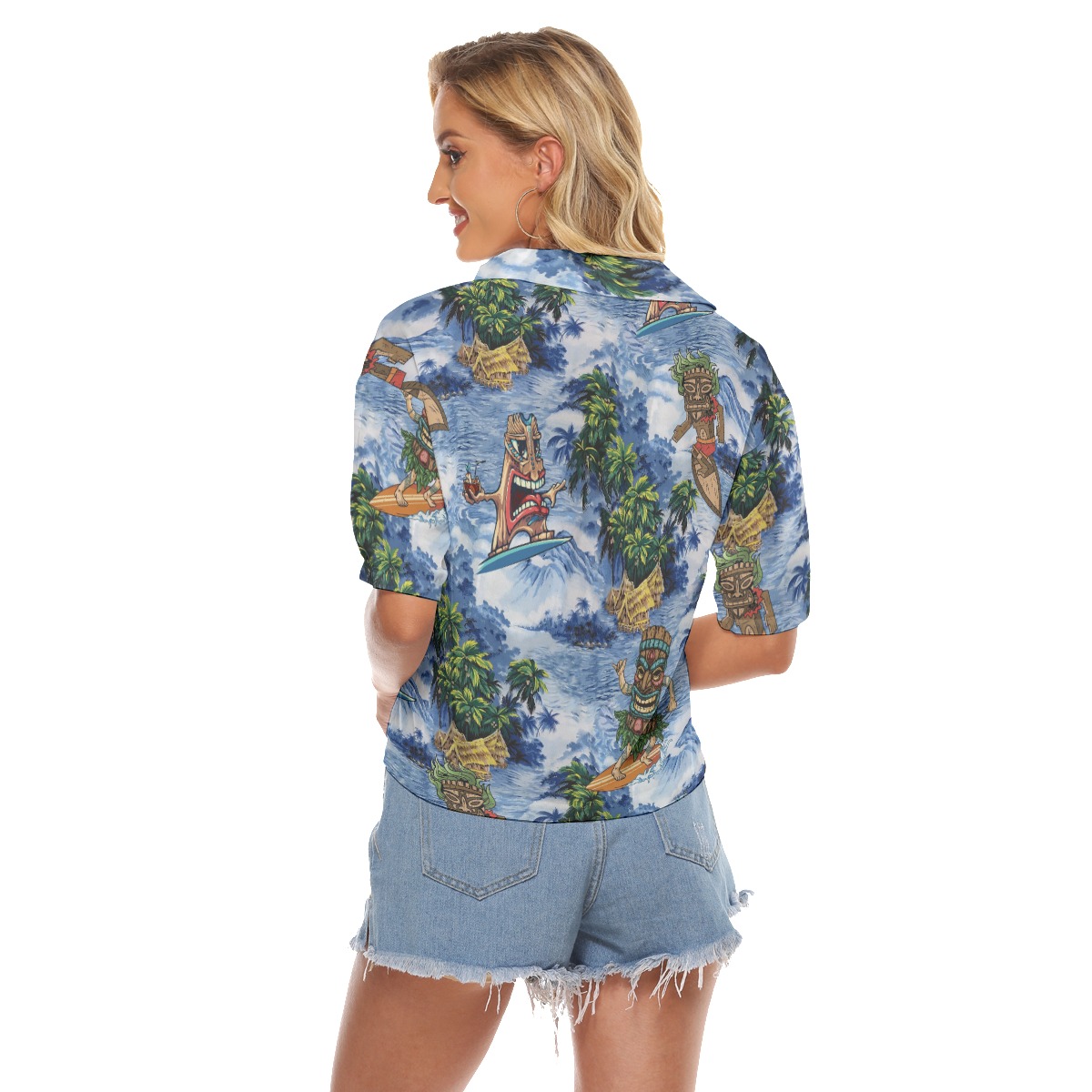 Funny Tiki Surfing Hawaiian Crop Top Shirt For Women