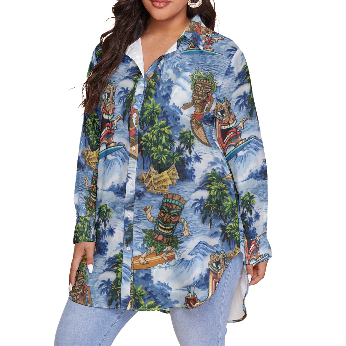 Tropical Tiki Surfing Hawaiian Plus Size Shirt For Women
