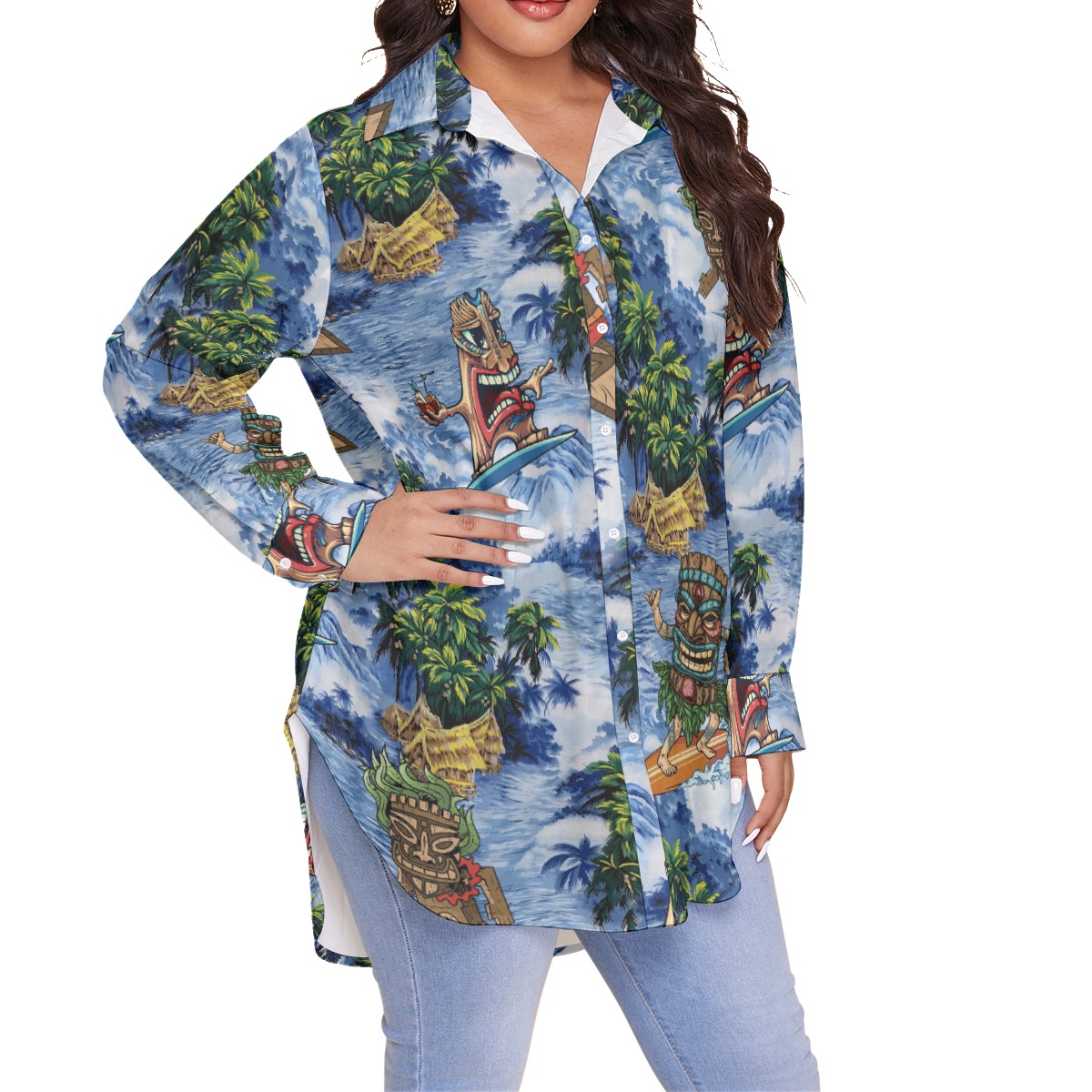 Tropical Tiki Surfing Hawaiian Plus Size Shirt For Women