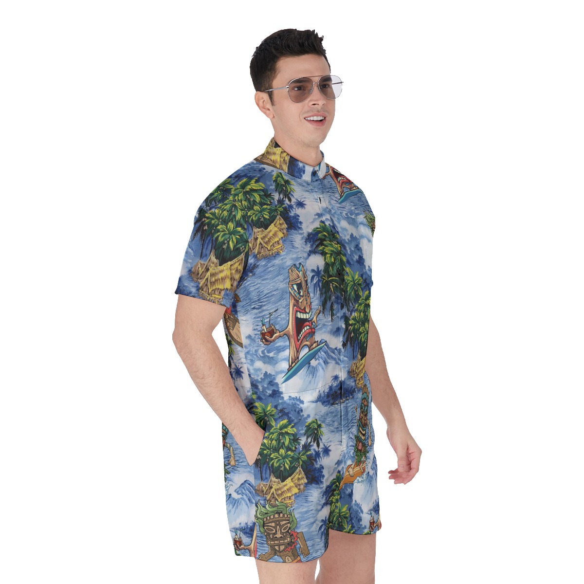 Tropical Tiki Surfing Hawaiian Romper For Men