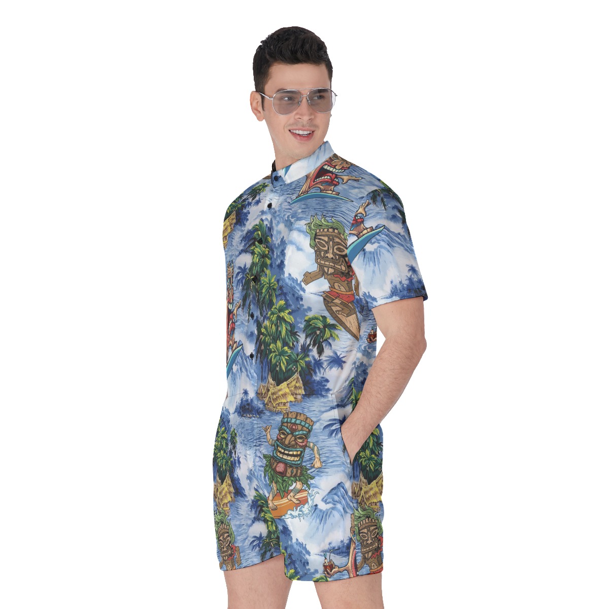 Tropical Tiki Surfing Hawaiian Romper For Men