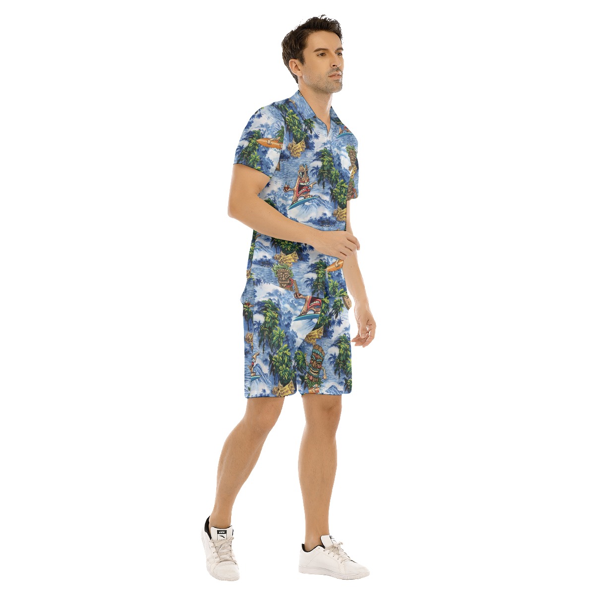 Funny Tiki Surfing Aloha Shirt And Shorts For Men