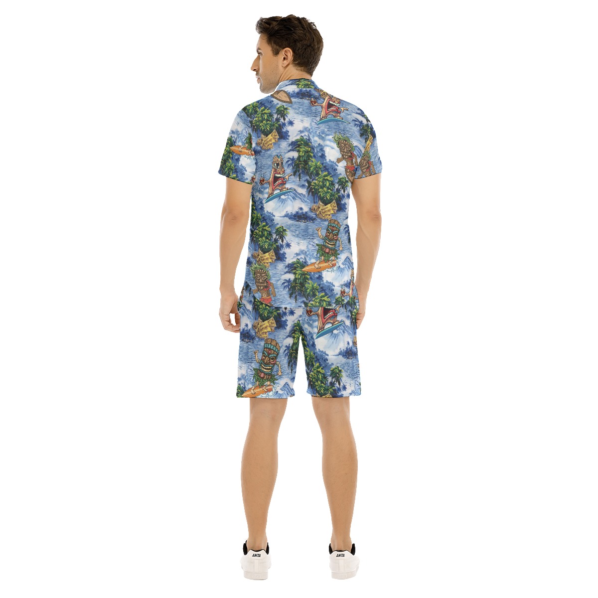 Funny Tiki Surfing Aloha Shirt And Shorts For Men