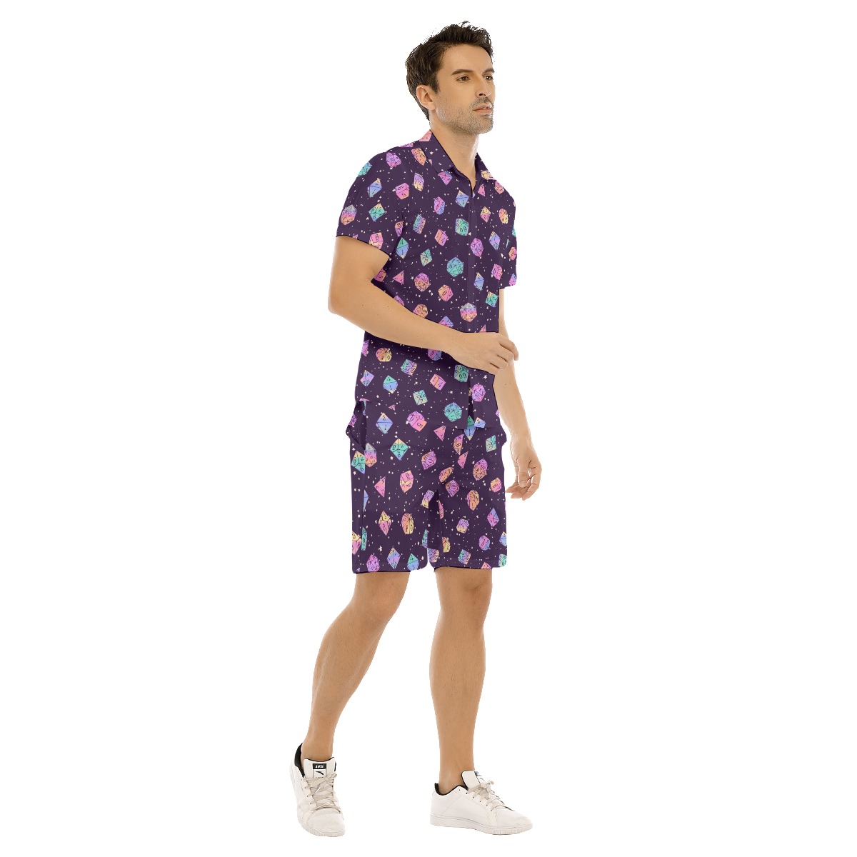 DND Dice Purple Men's Hawaiian Shirt And Shorts
