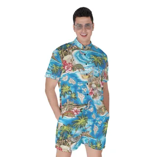 Dinosaur Tropical Beach Hawaiian Romper For Men