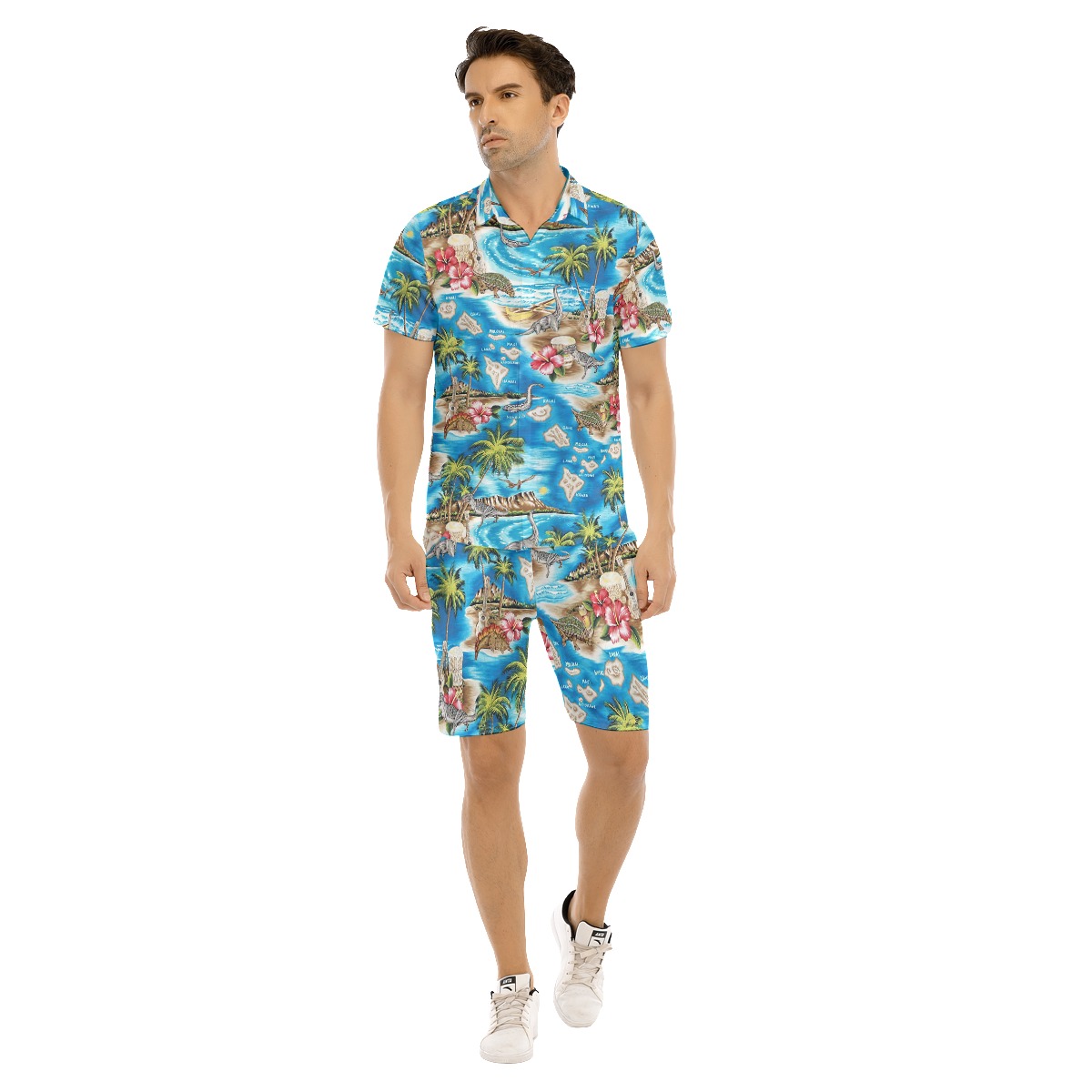 Tropical Dinosaur Hawaiian Shirt And Shorts For Men - variant image 1