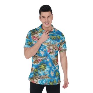 Dinosaur Jurassic Tropical Hawaiian Polo Shirt For Men
