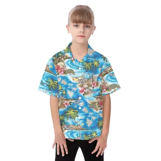 Cute Dinosaur Tropical Hawaiian Button Up Shirt For Kids