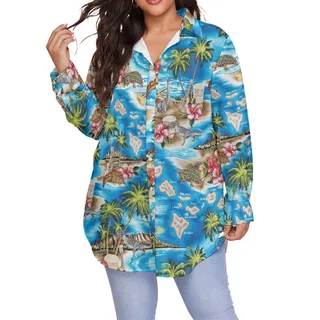 Tropical Dinosaur Women's Plus Size Hawaiian Shirt