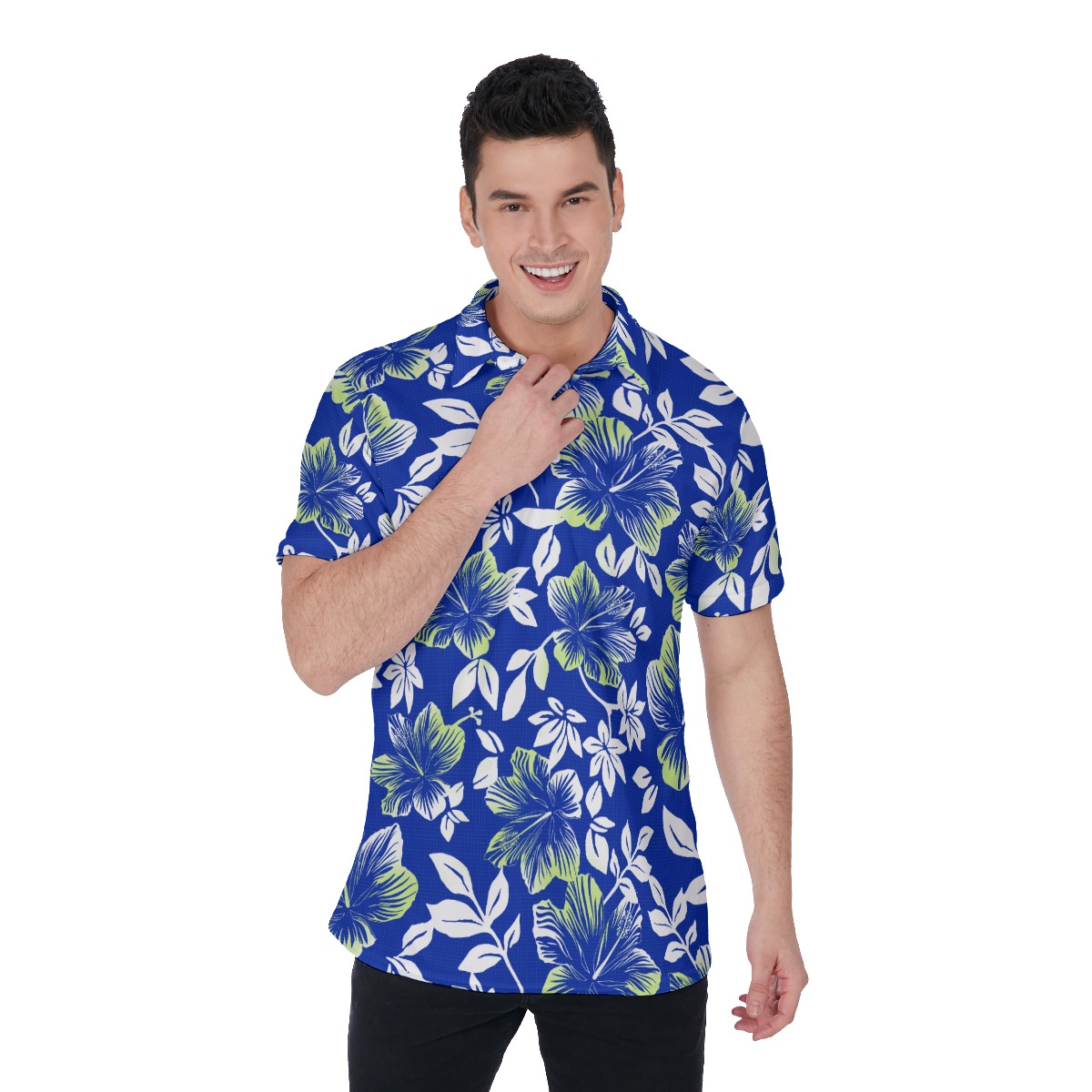 Vintage Hibiscus Blue Golf Polo Shirt - variant image 1