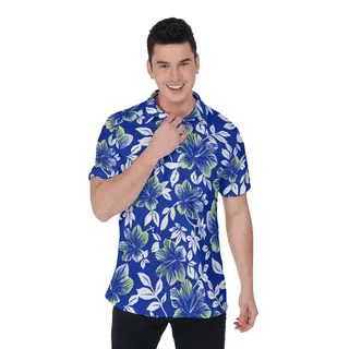 Vintage Hibiscus Blue Golf Polo Shirt