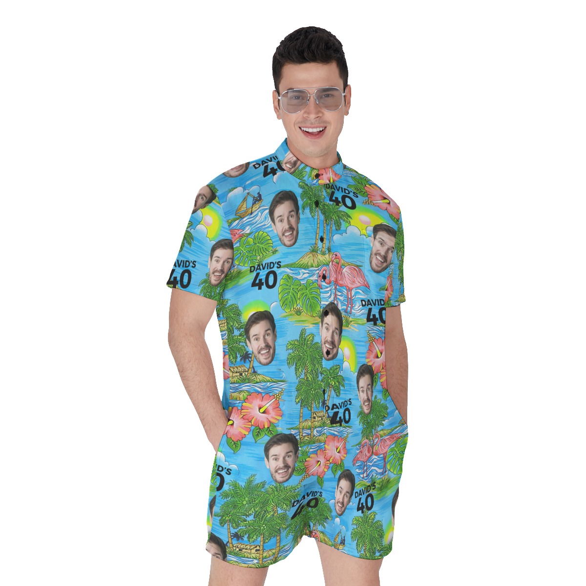 Custom Face Birthday Men's Hawaiian Romper - variant image 1