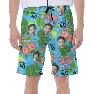 Custom Face And Name Beach Swim Trunks For Men