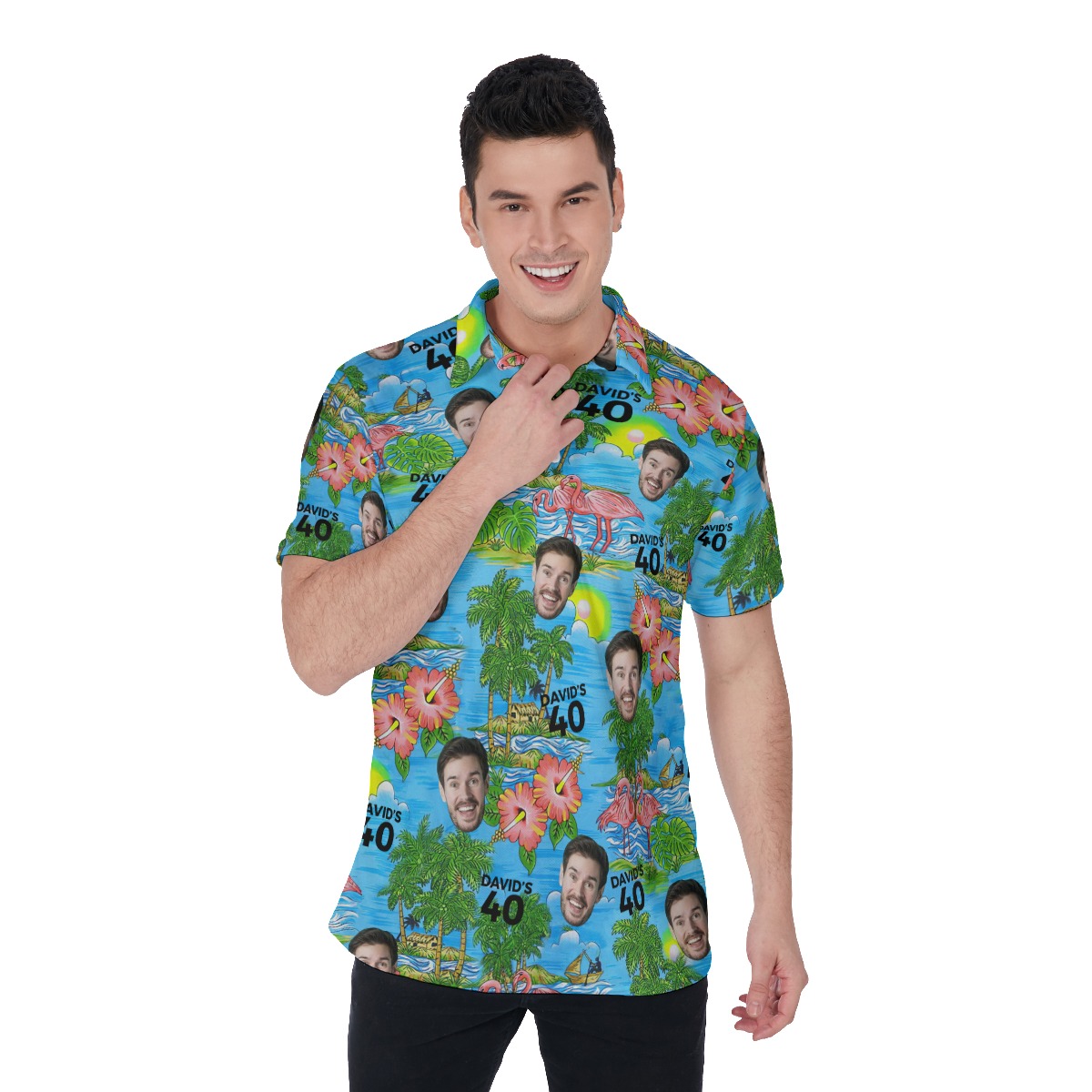 Custom Face Birthday Flamingo Men's Polo Shirt - variant image 1