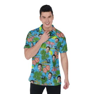 Custom Face Birthday Flamingo Men's Polo Shirt