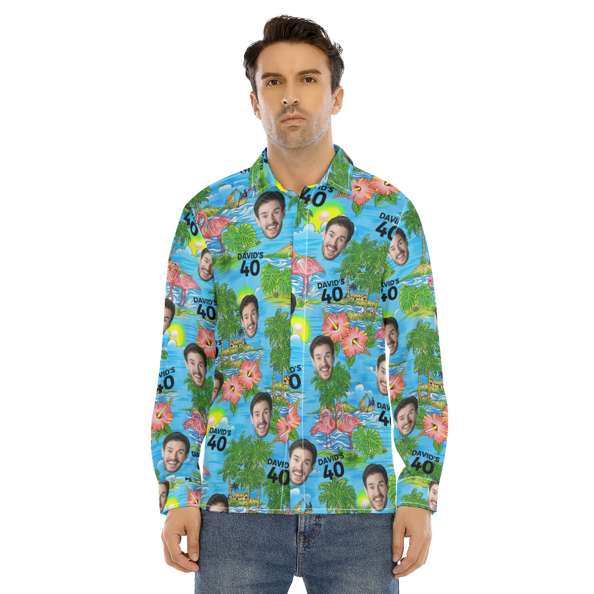 Custom Face And Name Long Hawaiian Shirt For Birthday Gift - variant image 1